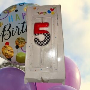 Candle Number 5 - Red and Black Checkered